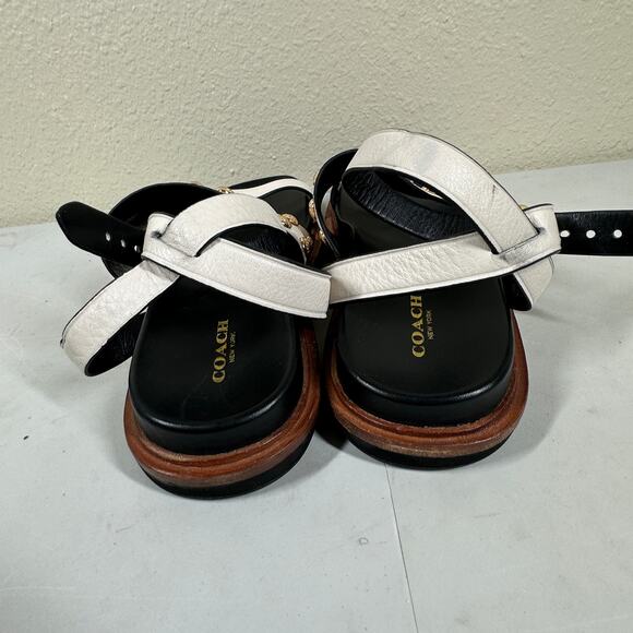 COACH DANNIE WHITE STUDDED BUCKLED FLAT SANDALS Size 8.5 B - Picture 3 of 5